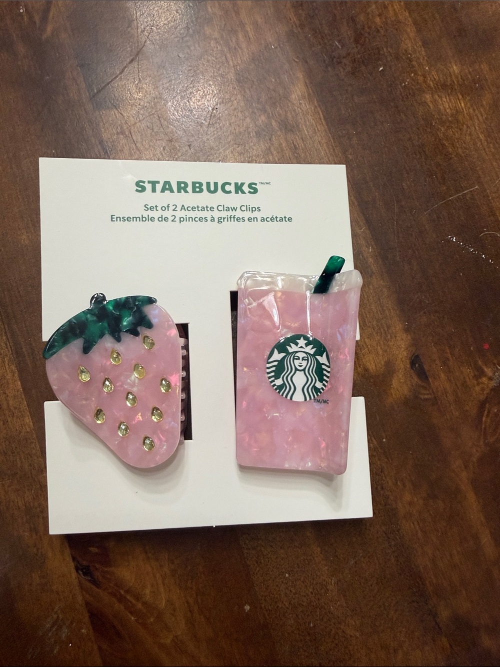 Starbucks Pink Strawberry & Cup Acrylic Claw Clip Set